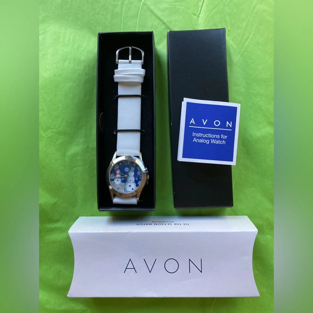 Avon Tis The Season Snowman Watch, Christmas, Holiday, Blue, White, Silver, NIB - Picture 5 of 16